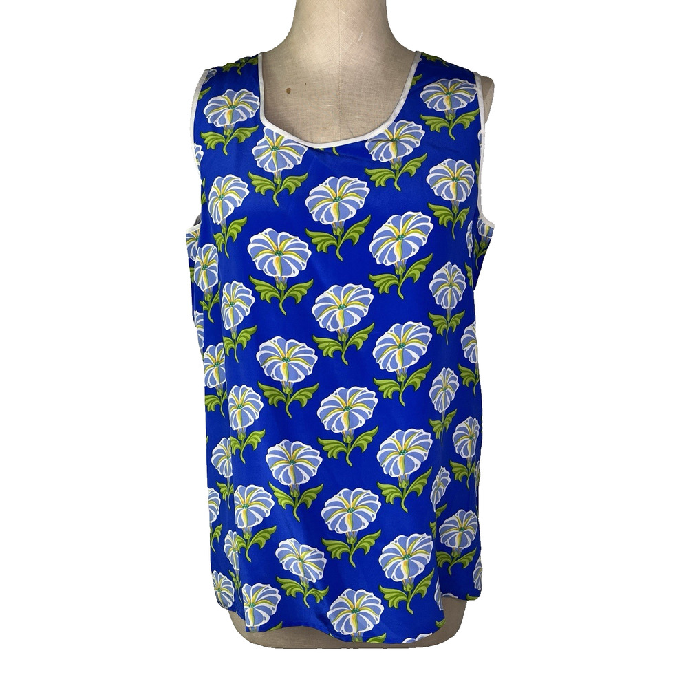 Bob Mackie Wearable Art Floral Silk Tank top Blouse, size M, tropical, Hawaiian.